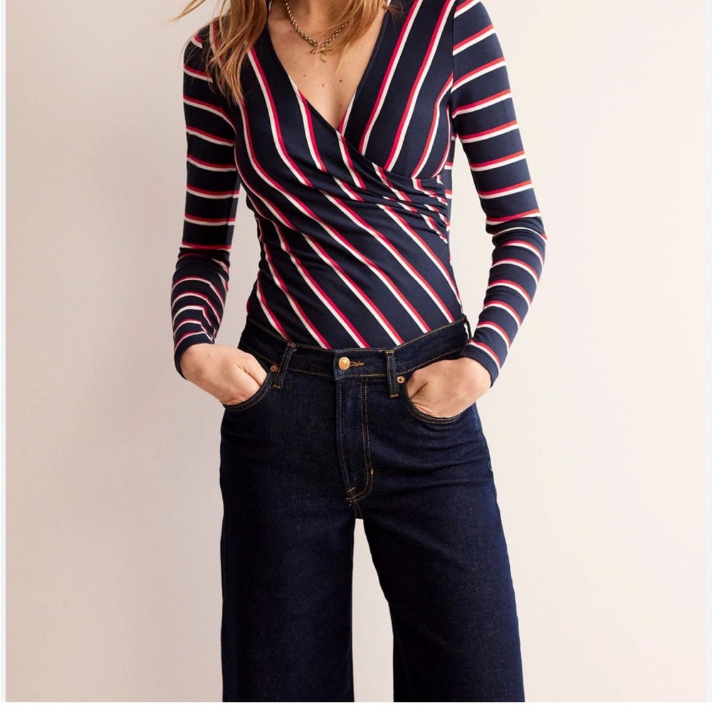 Boden Long Sleeve Stripe Wrap Top 20/22